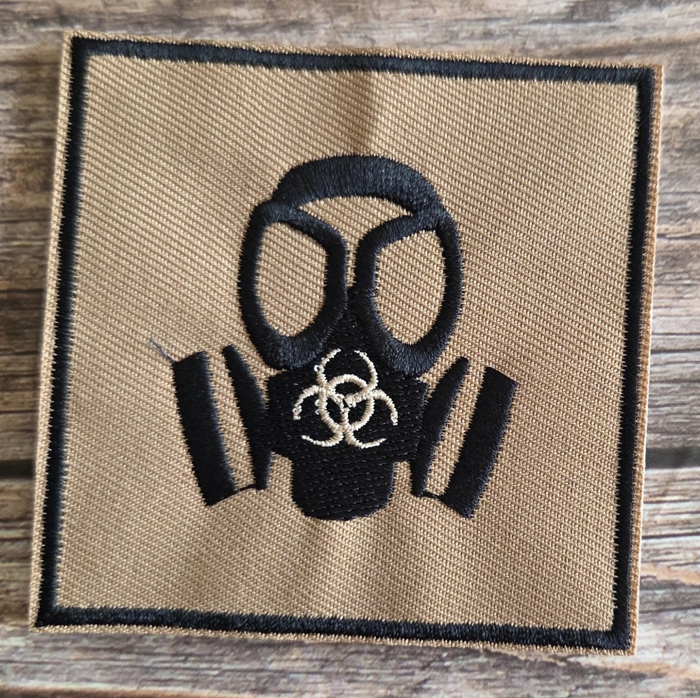 Square Black Kahki Gas Mask BioHazard Punk Rock Iron On Patch